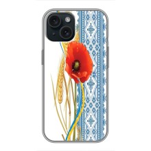 Силиконовый Чехол на iPhone 15 с картинкой Вышиванки (Вышиванка с цветком)