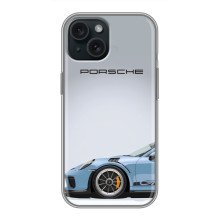 Чохол з авто Порше для iPhone 15 – Блакитний Порше