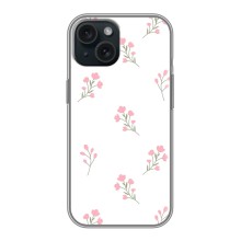 Чехол с розовым рисунком для iPhone 15 (Розовые цветы)