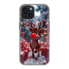 Яркий чехол для iPhone 15 с Зимними Оленятами – Олень среди подарков