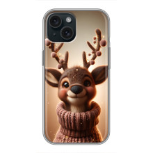 Яркий чехол для iPhone 15 с Зимними Оленятами – Олень в свитере