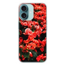 Чехлы с Цветами для iPhone 16 Plus (VPrint) (Цветы красные)