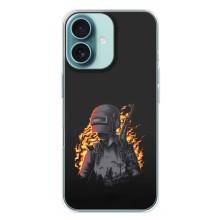 Силиконовый чехол с картинкой "Герой Pubg" на iPhone 16 Plus – В огне