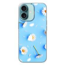 Чехол с Цветами для iPhone 16 Plus (ромашки на голубом)