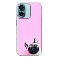 Бампер для iPhone 16 Plus с картинкой "Песики" – Собака на розовом