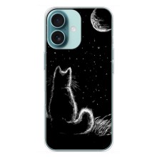 Чехол с принтом для iPhone 16 Plus (AlphaPrint) Модные коты – Котик и луна