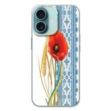 Силиконовый Чехол на iPhone 16 Plus с картинкой Вышиванки – Вышиванка с цветком