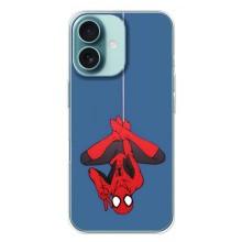 Чехол Супергерой Человека Паука на iPhone 16 Plus – На паутине
