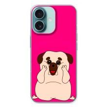 Чехол (ТПУ) Милые собачки для iPhone 16 Plus – Веселый Мопсик