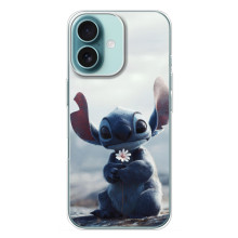 Чехол с рисунком Стич для iPhone 16 Plus – Стич с цветочком