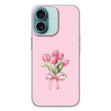 Чехол с розовым рисунком для iPhone 16 Plus (Букет цветов)