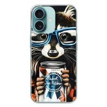 Силиконовый Чехол с Енотами на iPhone 16 Plus – Енот в очках