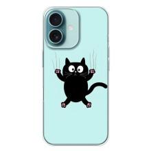 Силиконовый чехол с котиком для iPhone 16 Plus – Падающий кот