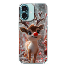 Яркий чехол для iPhone 16 Plus с Зимними Оленятами