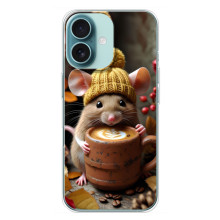 Друкований чохол 'Звірята з кавою' для iPhone 16 Plus – Мишка з кавою