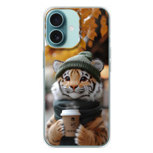 Друкований чохол 'Звірята з кавою' для iPhone 16 Plus – Тигр з кавою