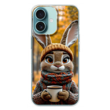 Друкований чохол 'Звірята з кавою' для iPhone 16 Plus – Зайчик з кавою
