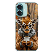 Друкований чохол 'Звірята з кавою' для iPhone 16 Plus – Жираф з кавою