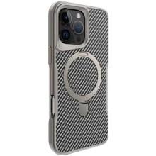 TPU+PC чохол Metal Buttons with MagSafe Carbon Ring для Apple iPhone 16 Pro Max (6.9") (Сірий)