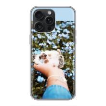 Чехлы с изображением разных животных для iPhone 16 Pro Max (Ежик на руках)