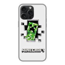 Чехол Майнкрафт на iPhone 16 Pro Max (AlphaPrint) Minecraft (крипер Майнкрафт)