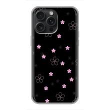 Чохол з розовим принтом для iPhone 16 Pro Max – Рожеві квіти на чорному