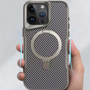 TPU+PC чехол Metal Buttons with MagSafe Carbon Ring для Apple iPhone 16 Pro (6.3") – Серый
