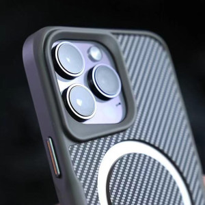TPU+PC чехол Metal Buttons with MagSafe Carbon Ring для Apple iPhone 16 Pro (6.3") – Серый