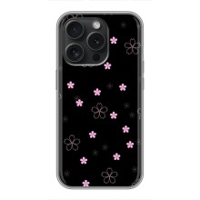 Чохол з розовим принтом для iPhone 16 Pro (Рожеві квіти на чорному)