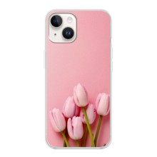 Чехлы с картинкой (Тюльпаны) на Айфон 15 Плюс (Розовые тюльпаны)
