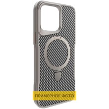 TPU+PC чехол Metal Buttons with MagSafe Carbon Ring для Apple iPhone 16 (6.1") (Серый)