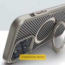 TPU+PC чохол Metal Buttons with MagSafe Carbon Ring для Apple iPhone 16 (6.1") – Сірий