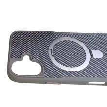 TPU+PC чохол Metal Buttons with MagSafe Carbon Ring для Apple iPhone 16 (6.1") – Сірий