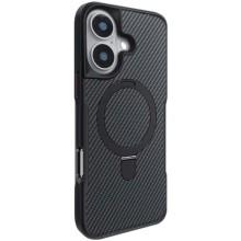 TPU+PC чехол Metal Buttons with MagSafe Carbon Ring для Apple iPhone 16 (6.1") – Черный