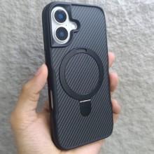 TPU+PC чехол Metal Buttons with MagSafe Carbon Ring для Apple iPhone 16 (6.1") – Черный