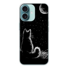 Чехол с принтом для iPhone 16 (AlphaPrint) Модные коты – Котик и луна