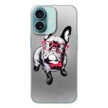 Чохол (ТПУ) Милі песики для iPhone 16 – Бульдог в окулярах