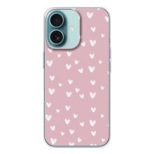 Чехол с розовым рисунком для iPhone 16 (Сердечки на розовом)