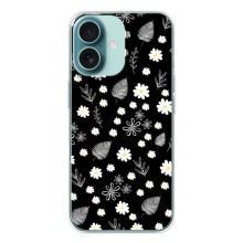 Чехлы с тематикой "ЦВЕТЫ" на iPhone 16 (цветение на чорном)