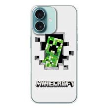 Чехлы для iPhone 16 (Персонажи Майн Крафт) – Крипер