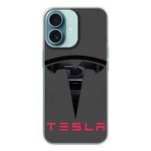Силиконовый бампер с картинкой машины на iPhone 16 (Logo TESLA)