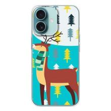 Силиконовый бампер с картинкой животных для iPhone 16 (Олень с шарфом)