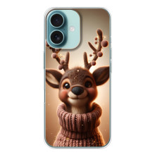 Яркий чехол для iPhone 16 с Зимними Оленятами – Олень в свитере