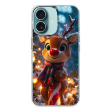 Яркий чехол для iPhone 16 с Зимними Оленятами – Олень в шарфе