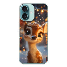 Яркий чехол для iPhone 16 с Зимними Оленятами – Оленёнок среди гирлянд