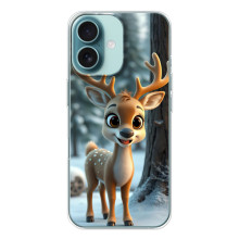 Яркий чехол для iPhone 16 с Зимними Оленятами – Оленёнок в лесу