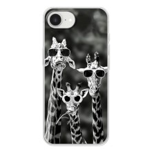 Силиконовый чехол с КАРТИНКАМИ лето для iPhone 16е (AlphaPrint) (Жирафы в очках)