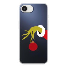 Зимние Чехлы для Айфон 16е - прозрачный фон (Гринч с игрушкой)