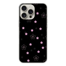 Чехол с розовым рисунком для iPhone 17 Pro Max (Розовые цветы на черном)