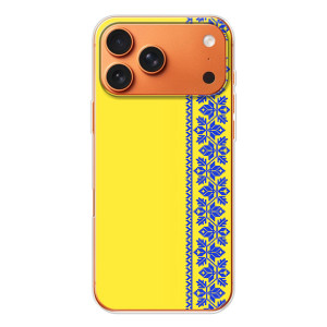 Силіконовый Чохол на iPhone 17 Pro Max – Вишиванка на жовтому фоні